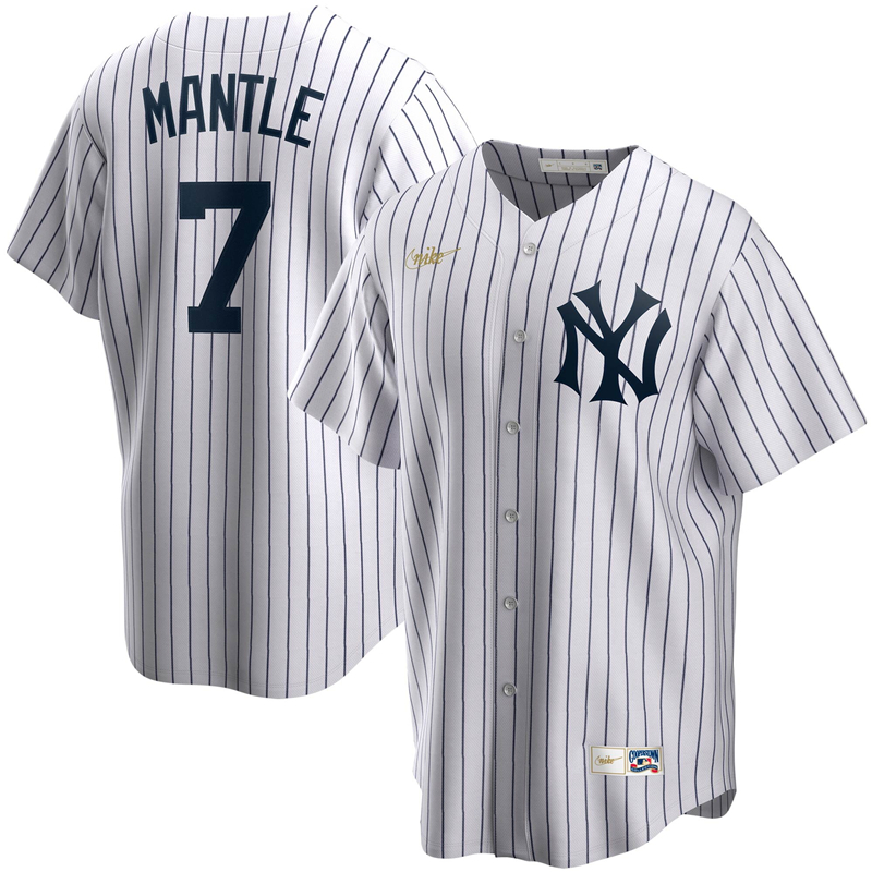 2020 MLB Men New York Yankees 7 Mickey Mantle Nike White Home Cooperstown Collection Player Jersey 1